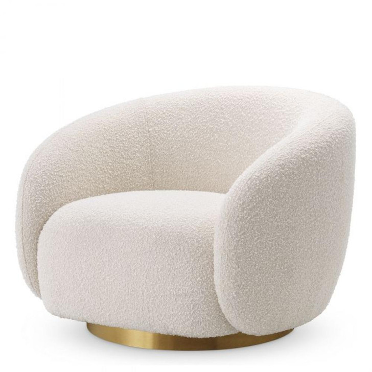 Brice Swivel Chair, Boucle Cream Fabric, Brushed Brass, 37.8"W (A114429 YV0J041VQT)