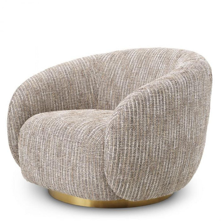 Brice Swivel Chair, Mademoiselle Beige Fabric, Brushed Brass Base, 37.8"W (A115324 YV0J041VQU)