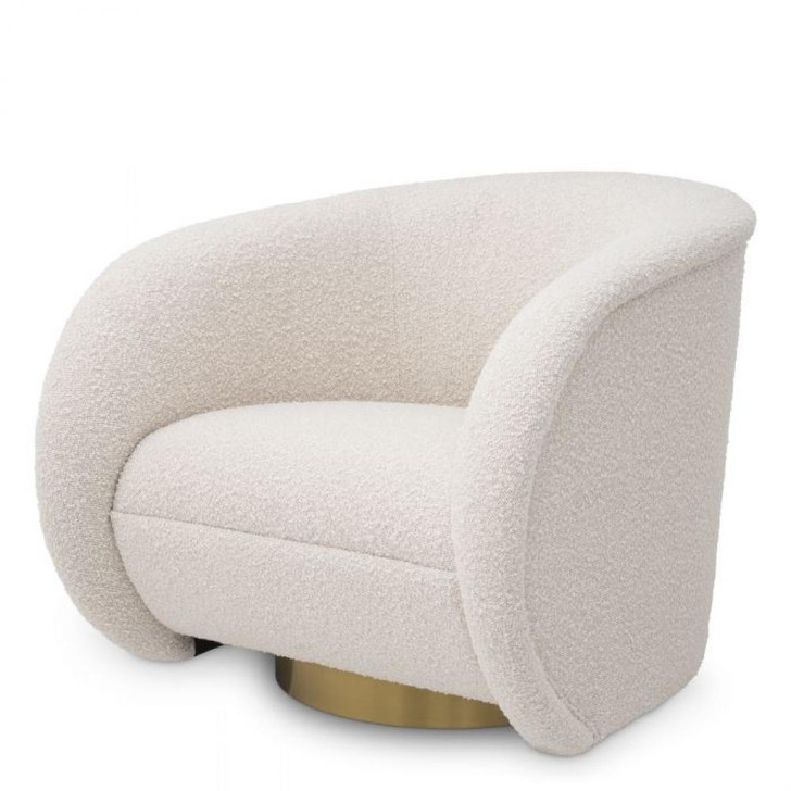 Cristo Swivel Chair, Boucle Cream Fabric, Brushed Brass, 32.68"W (A115174 YV0J041VR2)