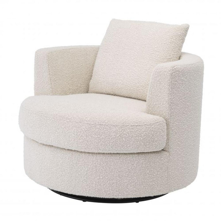 Felix Swivel Chair, Boucle Cream Fabric, Black Base, 37.4"W (A113960 YV0J041VR8)