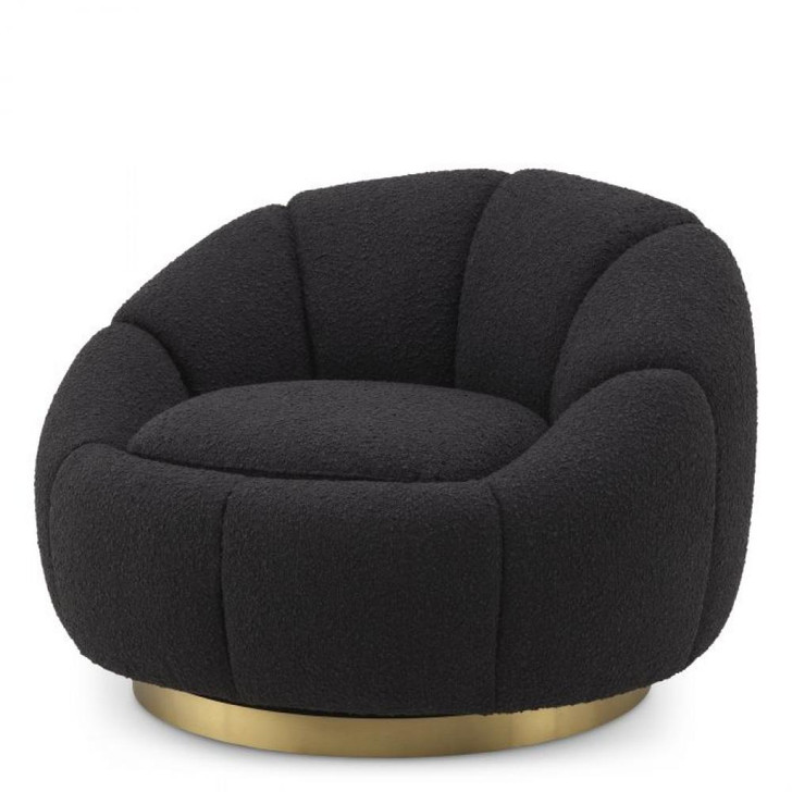 Inger Swivel Chair, Black Boucle Fabric, Brushed Brass, 37.4"W (A116617 YV0J041VR9)