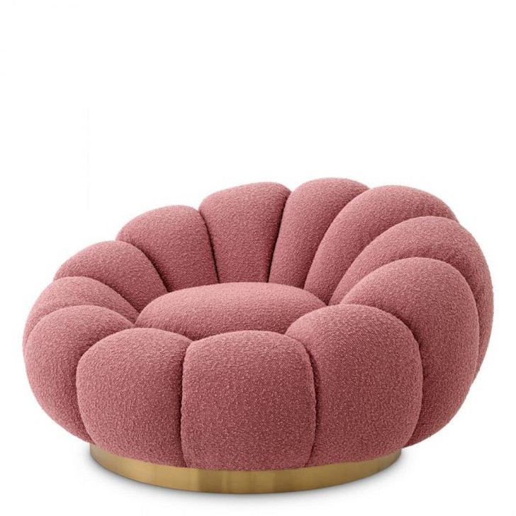 Mello Swivel Chair, Boucle Rose Fabric, Brushed Brass Base, 45.28"W (A117103 YV0J041VRF)