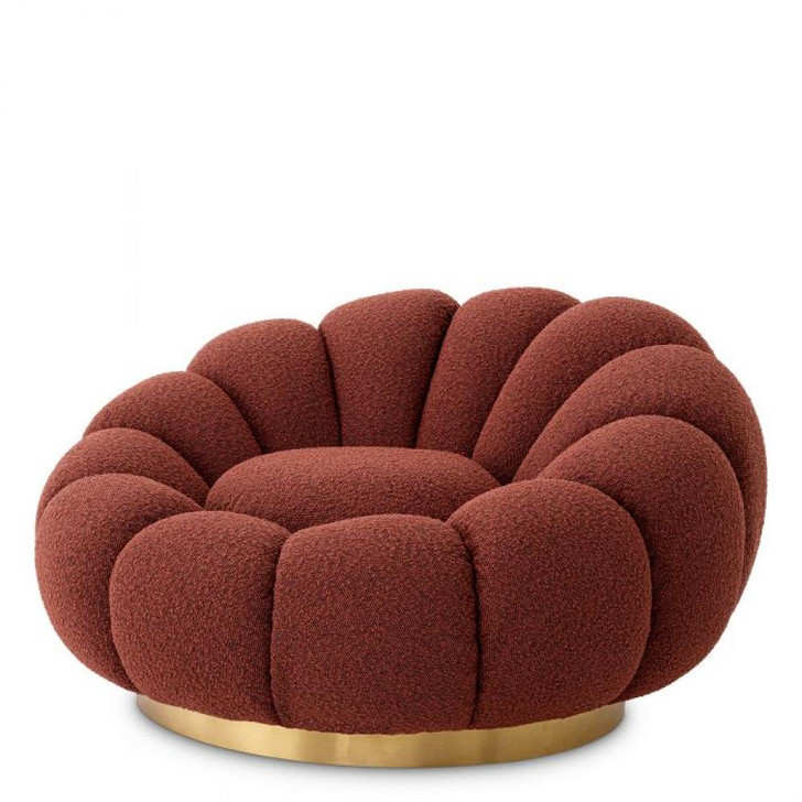Mello Swivel Chair, Boucle Rouge Fabric, Brushed Brass Base, 45.28"W (A117102 YV0J041VRG)