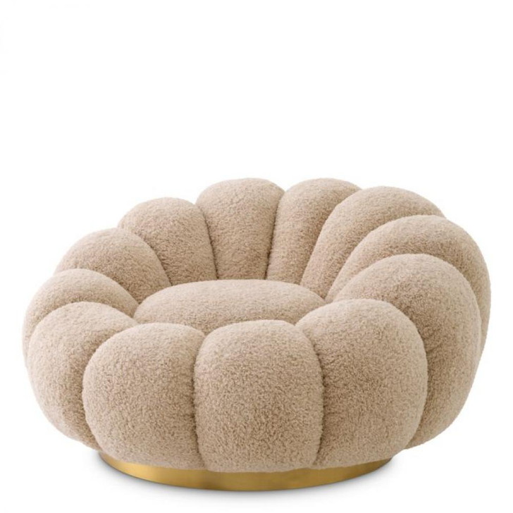 Mello Swivel Chair, Canberra Sand Fabric, Brushed Brass Base, 45.28"W (A116962 YV0J041VRH)