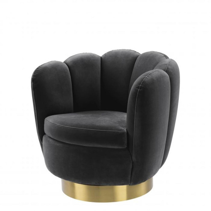 Mirage Swivel Chair, Savona Dark Gray Velvet, Brushed Brass, 35.43"W (A113483 YV0J041VRL)