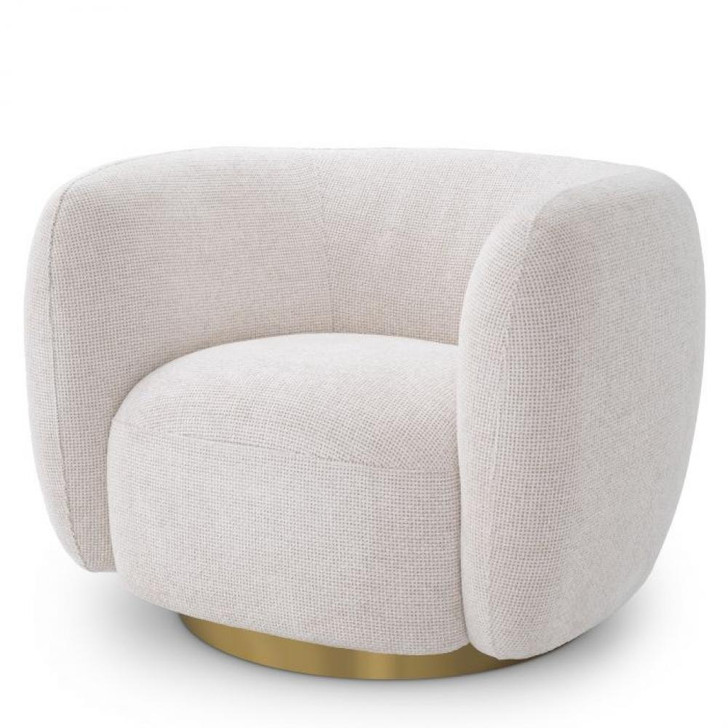 Roxy Swivel Chair, Lyssa Off-White Fabric, Brushed Brass Base, 36.61"W (A115348 YV0J041WMZ)