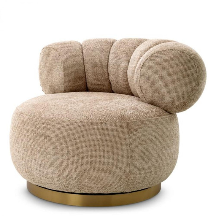 Phedra Swivel Chair, Lyssa Sand Fabric, Brushed Brass Base, 36.61"W (A116675 YV0J041VRU)