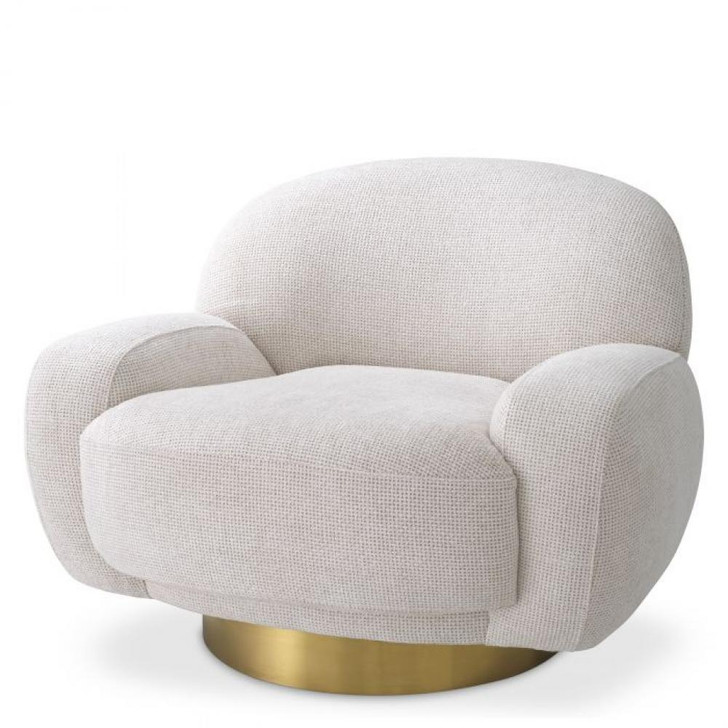 Udine Swivel Chair, Lyssa Off-White Fabric, Brushed Brass Base, 37.4"W (A116066 YV0J041WN0)