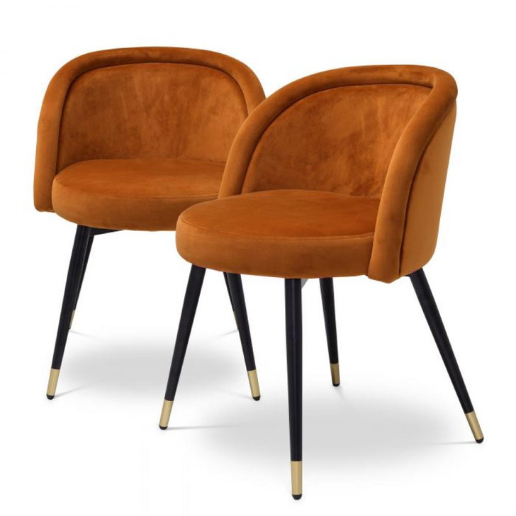 Chloe Dining Chair, Set of 2, Savona Orange Velvet, Black & Brass Legs, 30.31"H (A115964 YV0J03YX17)