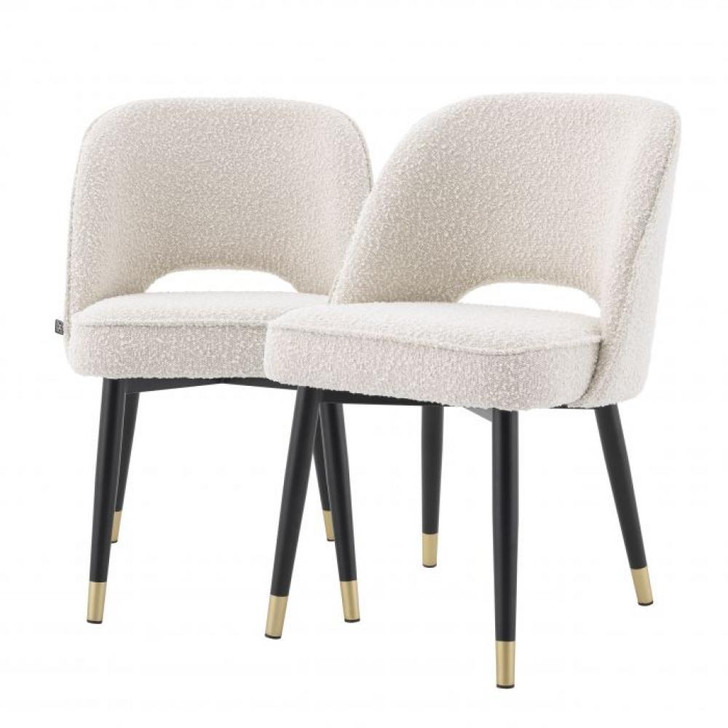 Cliff Dining Chair, Set of 2, Boucle Cream Fabric, Black & Brass Legs, 33.07"H (A114650 YV0J03YX18)
