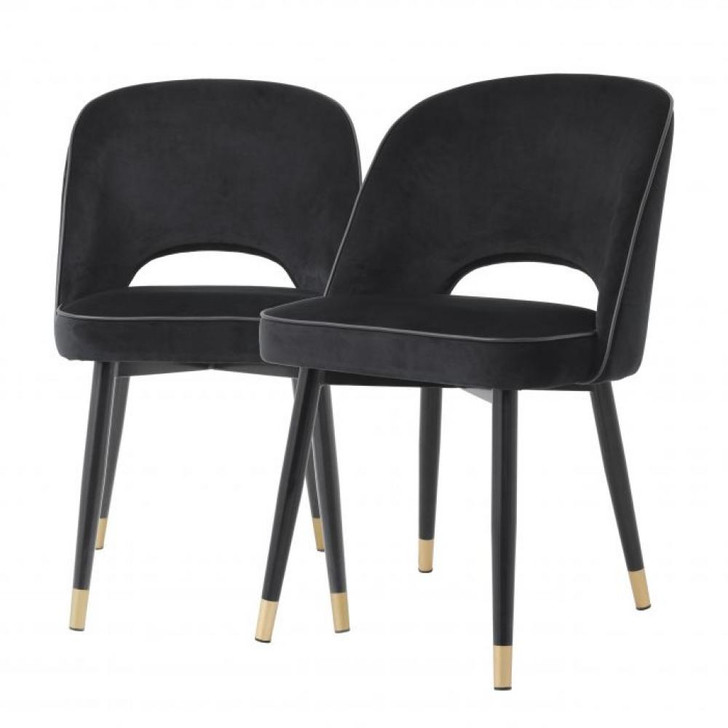 Cliff Dining Chair, Set of 2, Black Velvet, Black & Brass Legs, 33.07"H (A114401 YV0J03YX1A)