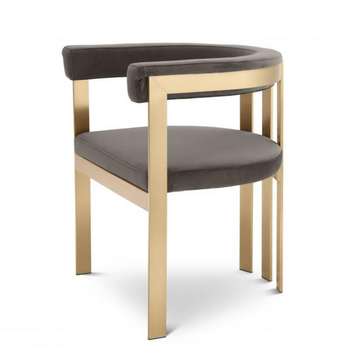 Clubhouse Dining Chair, Savona Gray Velvet, Brushed Brass, 28.74"H (A113444 YV0J03YX1F)