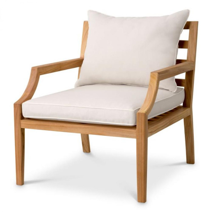 Hera Outdoor Armchair, Natural Teak, Off-White, 27.17"W (117349 YV0J041QVR)