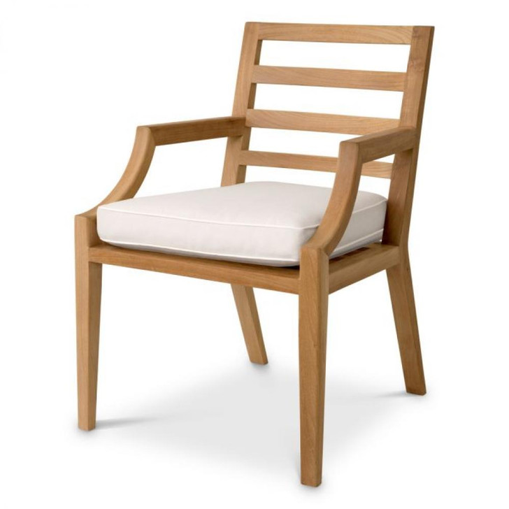 Hera Outdoor Dining Chair, Natural Teak, Off-White, 23.43"W (117232 YV0J041RRG)