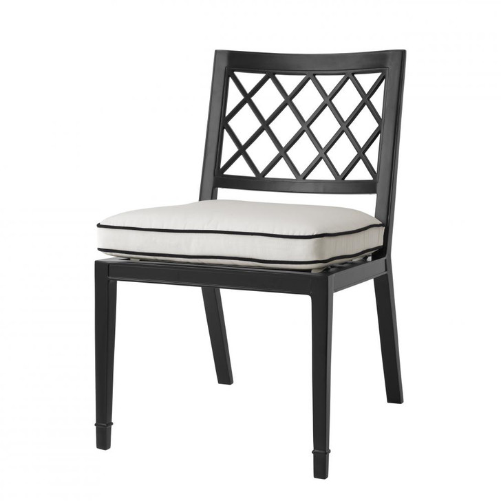 Paladium Outdoor Dining Chair, White, Black Piping, Black Frame, 20.87"W (113618 YV0J041RRK)