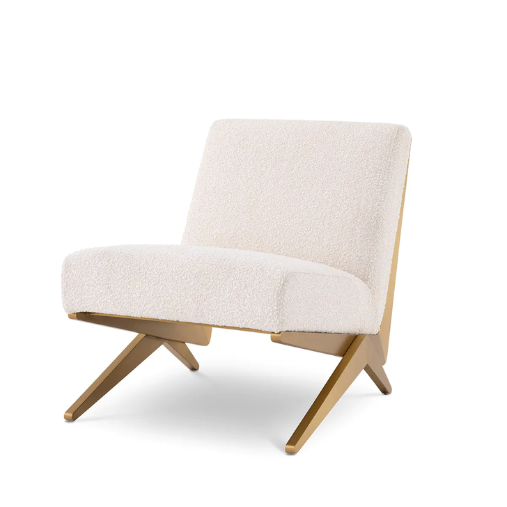 Fico Armchair, Boucle Cream Fabric, Brushed Brass Frame, 29.13"H (A114715 YV0J03YU0Y)
