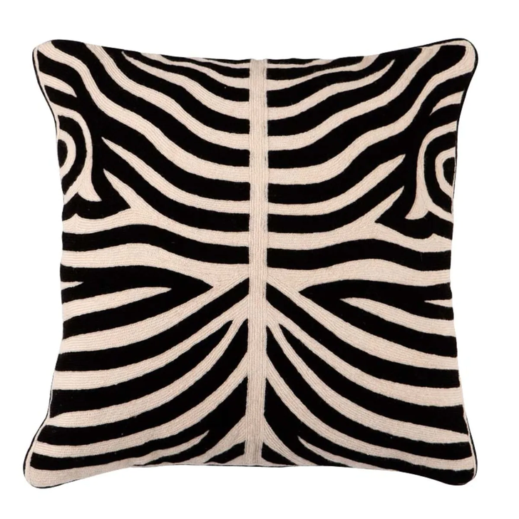 Zebra Pillow, Black, Off-White, 19.69"W (107828 YV0J041TQG)