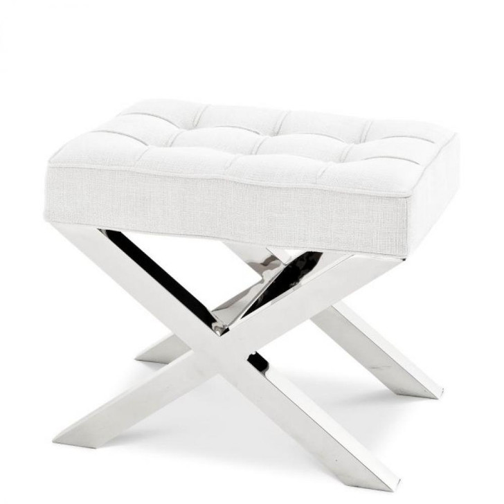 Beekman Place Stool, Avalon White Fabric, Polished Stainless Steel Base, 19.88"H (A114041 YV0J041VQA)