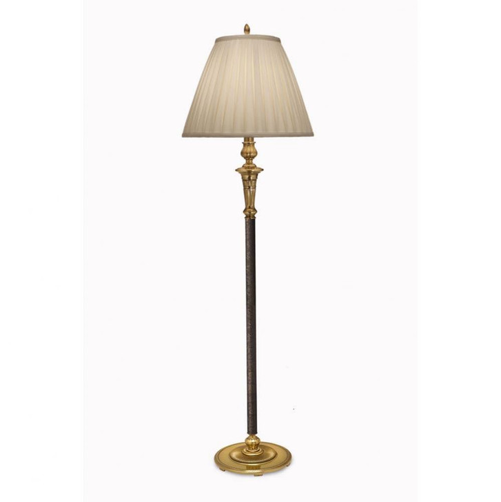 Floor Lamp, 1-Light, Burnished Brass, Faux Black Leather, Pleated Ivory Shadow Fabric Shade, 61"H (FL-A2034-A886-BB YV0J07RTD7)