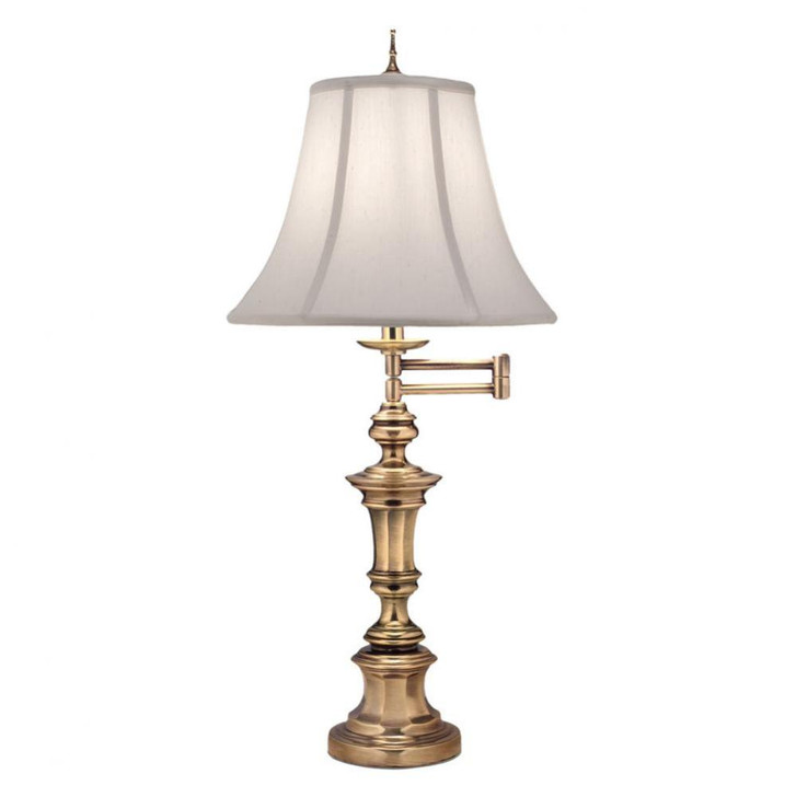 Swing Arm Table Lamp, 1-Light, Burnished Brass, Pearl Supreme Satin Fabric Shade, "W (SWTL-A623-A781-BB YV0J07RTE8)