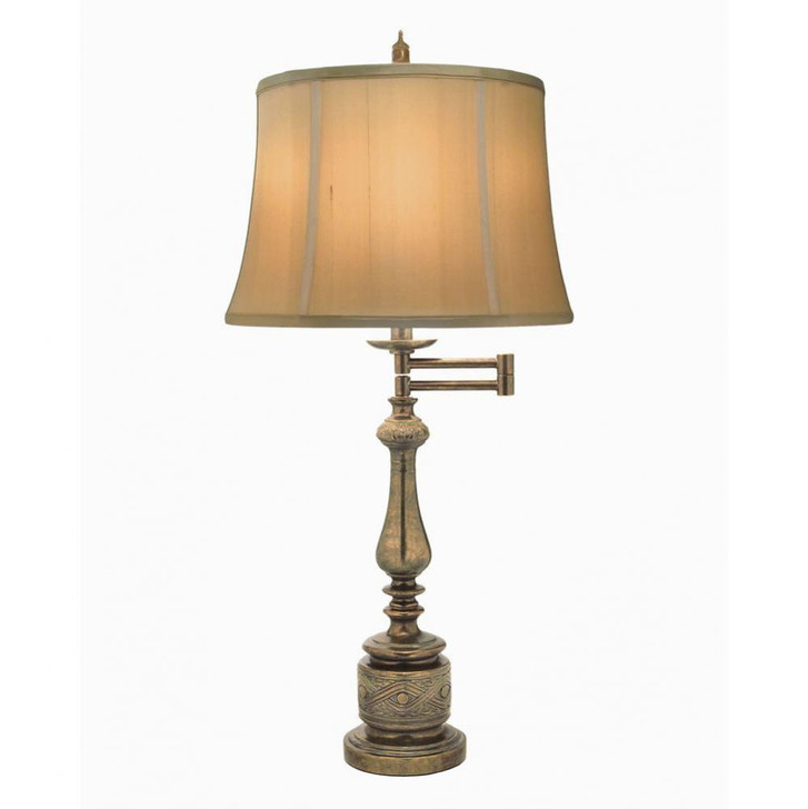 Swing Arm Table Lamp, 1-Light, Amber Tortoise Shell, Tan Silk Shantung Fabric Shade, "W (SWTL-K4029-K3098-ATS YV0J07RTE9)