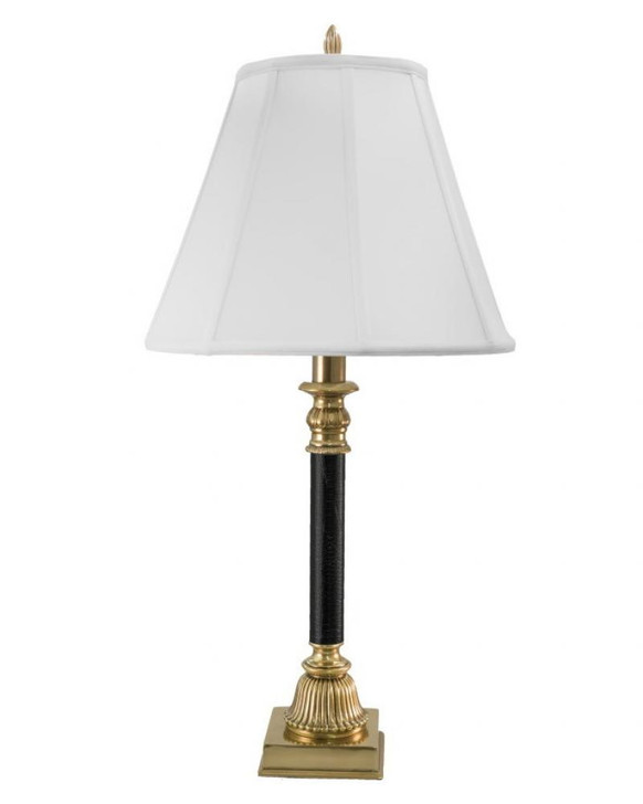 Table Lamp, 1-Light, Burnished Brass, Faux Black Leather, Off-White Silk Shantung Fabric Shade, 31"H (TL-5341-K2070A-BB YV0J07RTEV)