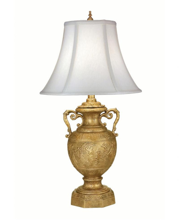 Table Lamp, 1-Light, Gilded Gold, Off-White Silk Shantung Fabric Shade, 30"H (TL-6069-6776-GG YV0J07RTF0)