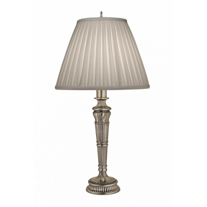 Table Lamp, 1-Light, Antique Silver, Box Pleated Ivory Shadow Fabric Shade,  32H TL-A857, Stiffel TL-A857-AS YV0J07RUDU, Stiffel