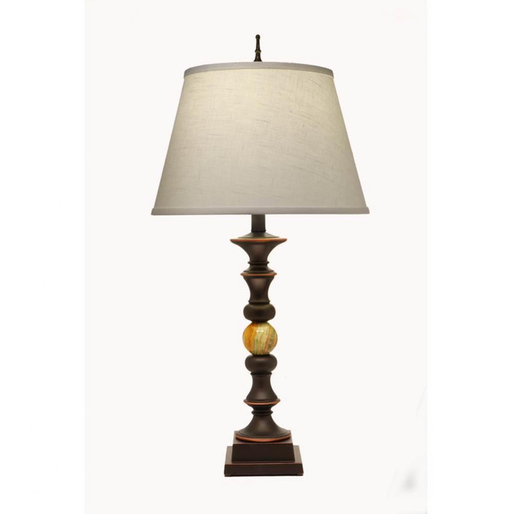 Table Lamp, 1-Light, Oxidized Bronze, Green Onyx, Cream Aberdeen Fabric Shade, 31"H (TL-A968-K3137-OB YV0J07RUE9)