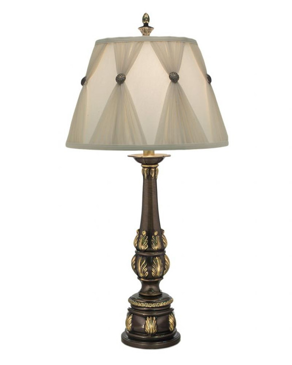 Table Lamp, 1-Light, Roman Bronze, Ivory Shadow Pleated Champagne Whisper with Rosettes Fabric Shade, 37"H (TL-K2054-K683-RB YV0J07RV9T)