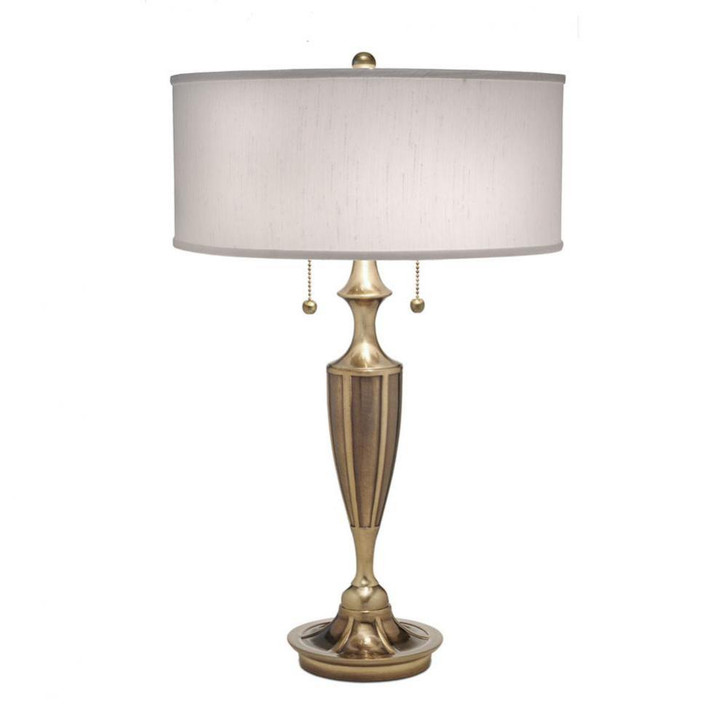 Table Lamp, 2-Light, Burnished Brass, Global White Fabric Shade, 27"H (TL-K4023-K3058-BB YV0J07RV9W)