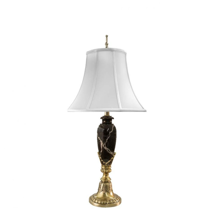 Table Lamp, 1-Light, Burnished Brass, Black Zebra Marble, Off-White Silk Shantung Fabric Shade, 31"H (TL-K6054-6576-BB YV0J07RVA0)