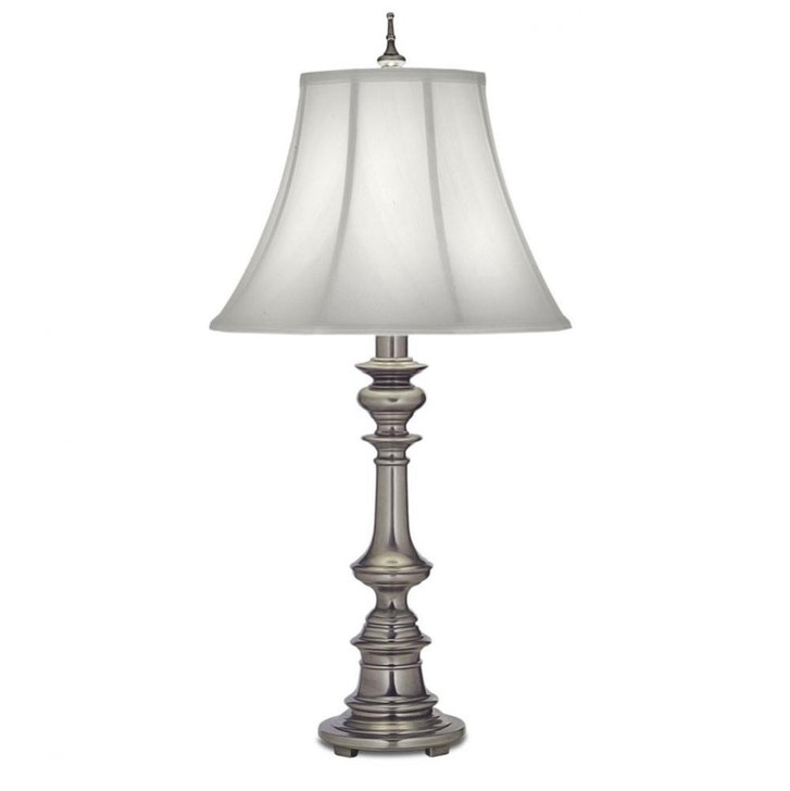 Table Lamp, 1-Light, Antique Nickel, Off-White Silk Shantung Fabric Shade, 33"H (TL-N6086-K9079-AN YV0J07RVAJ)
