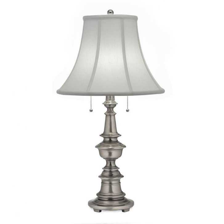 Table Lamp, 1-Light, Antique Nickel, Off-White Silk Shantung Fabric Shade, 29"H (TL-N6086-N6085-AN YV0J07RVAK)