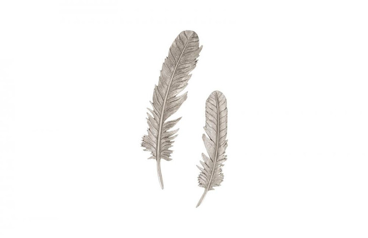Feathers Wall Art, Small, Set of 2, Silver Leaf, 4"W (PH79017 YV0J07T71D)