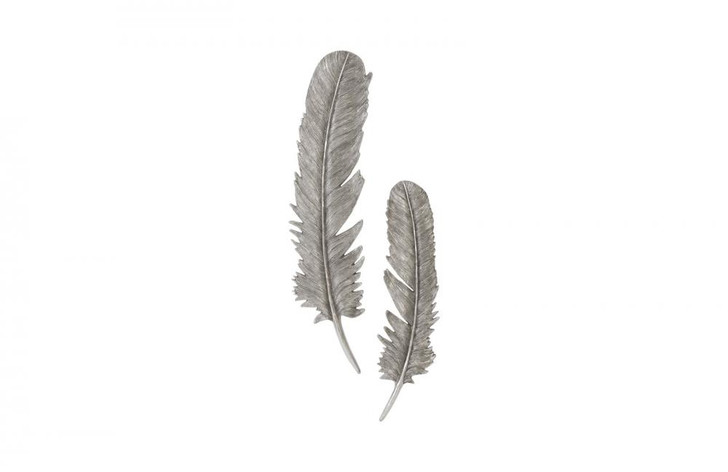 Feathers Wall Art, Large, Set of 2, Silver Leaf, 8"W (PH96270 YV0J07T71F)