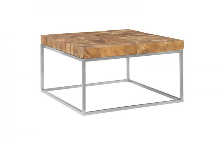 Teak Puzzle Coffee Table, Square, Teak Top, Stainless Steel Frame, 32"W (ID75956 YV0J07W6RM)