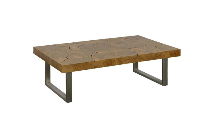 Teak Slice Coffee Table, Rectangle, Teak Top, Stainless Steel Legs, 47"W (ID113631 YV0J07W6RV)