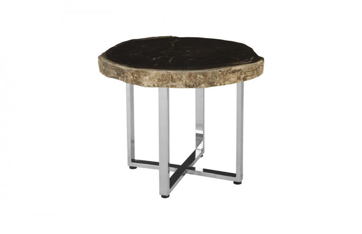 Petrified Wood Coffee Table, Wood, Stainless Steel Base, 17"W (ID85629 YV0J07W3UE)