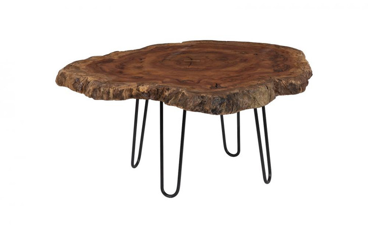 Burled Coffee Table, Wood Top, Black Legs, 36"W (TH93212 YV0J07T433)