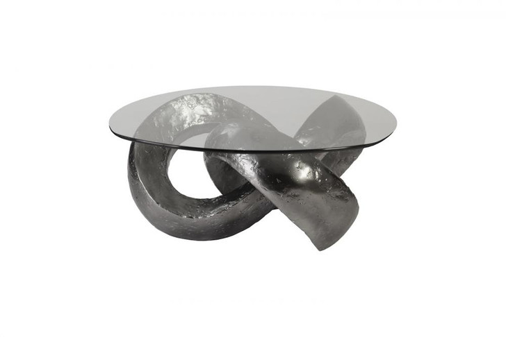 Trifoil Coffee Table, Clear Glass Top, Liquid Silver Base, 36"W (PH80677 YV0J07W6U0)