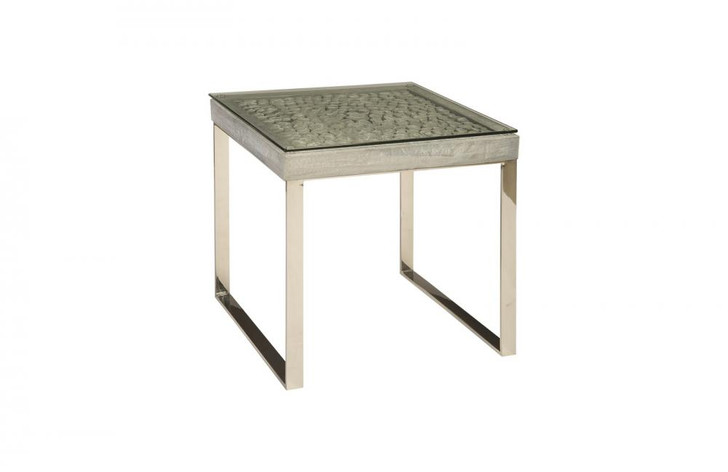 Driftwood Side Table, Clear Glass Top, Aged Driftwood, Stainless Steel Frame, 23"H (PH84445 YV0J07T63P)