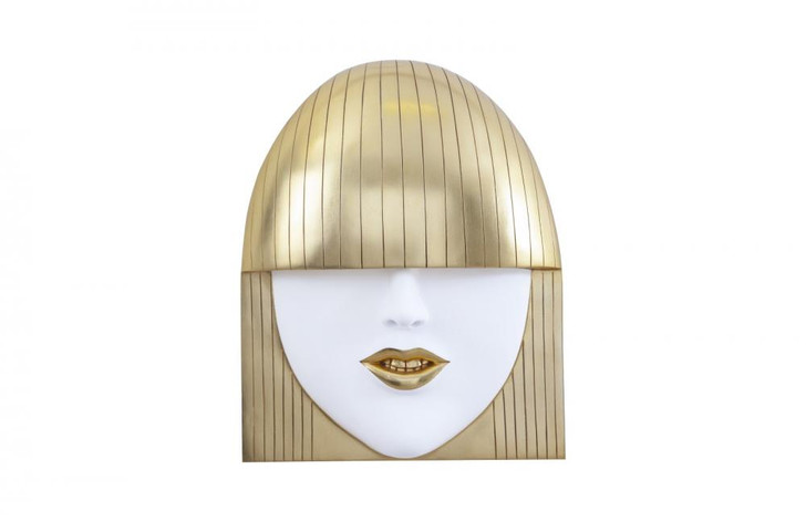 Fashion Faces Wall Sculpture, Smile, Large, White, Gold Leaf, 23.5"W (PH101928 YV0J07T70V)