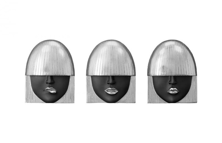 Fashion Faces Wall Sculpture, Pout, Smile, Kiss Set, Small, Set of 3, Black, Silver Leaf, 9"W (PH109382 YV0J07T718)