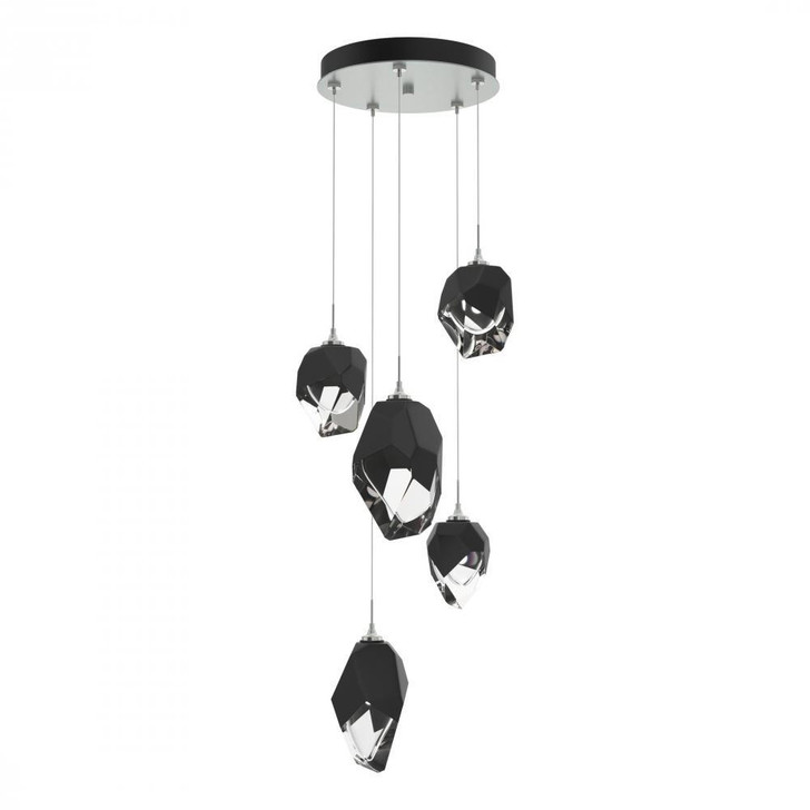 Hubbardton Forge Chrysalis Pendant, 5-Light, Vintage Platinum, Black Polished Crystal, 15.7"W (131139-SKT-STND-82-BP0756 5YZTJM) 