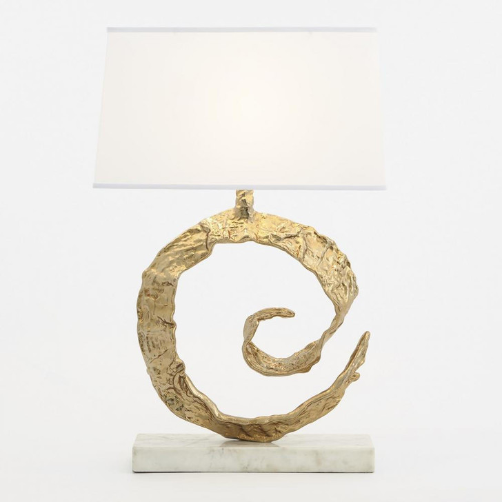 Global Views Swirl Brass with White Marble Table Lamp 