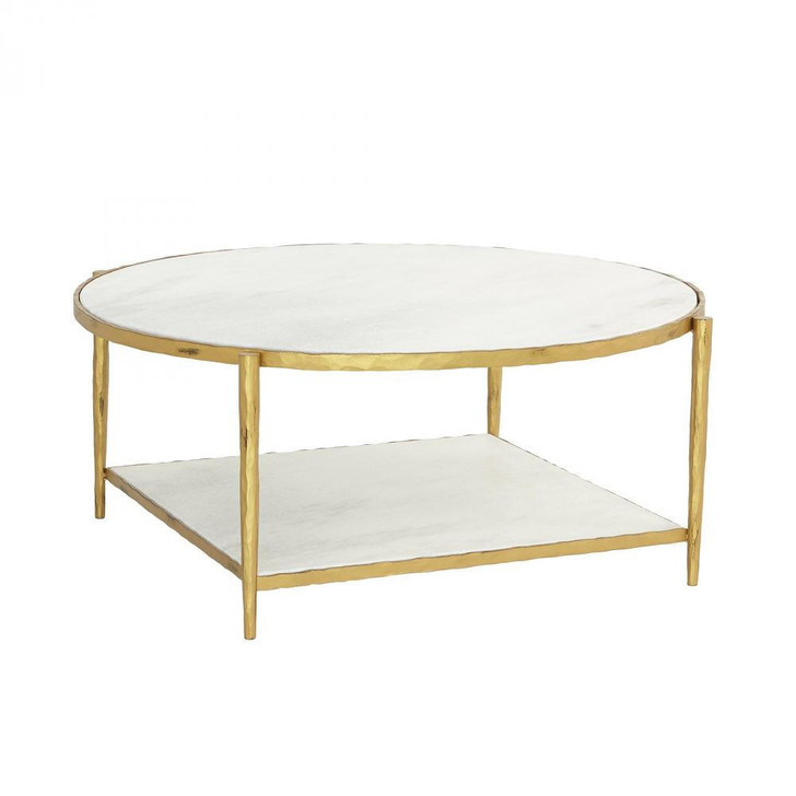 Global Views Circle/Square Gold with White Marble Cocktail Table 