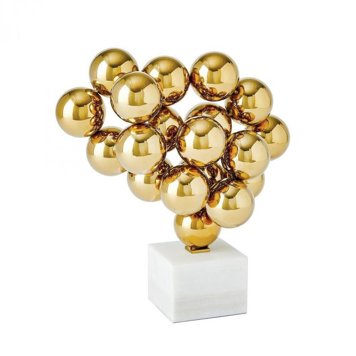 Global Views Sphere Brass with White Marble Sculpture 