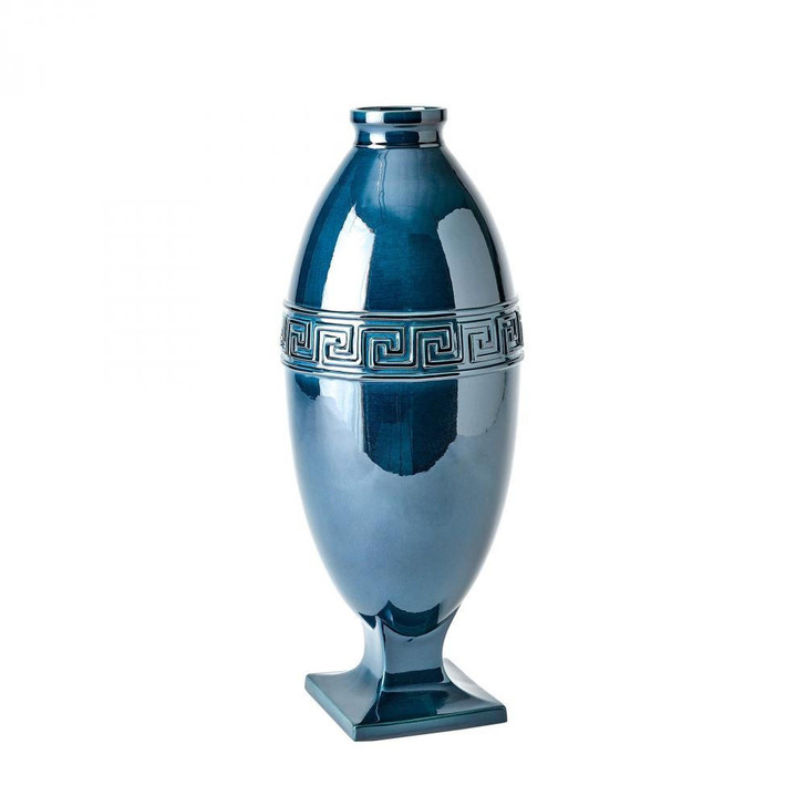 Global Views Greek Key Large Azure Vase 