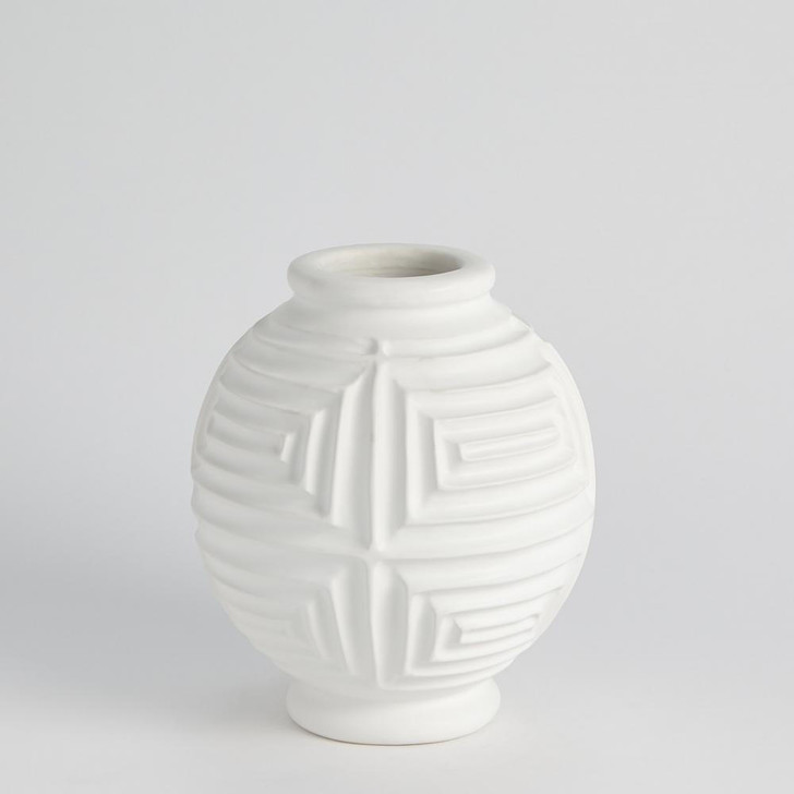 Global Views Maze Matte White Fat Vase 